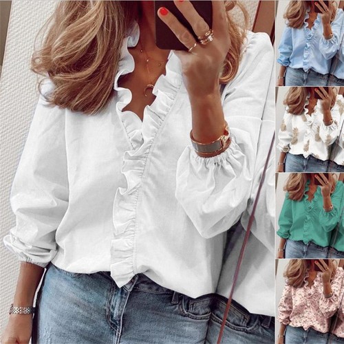 Damen neck rüschen shirt - damen, t-shirt