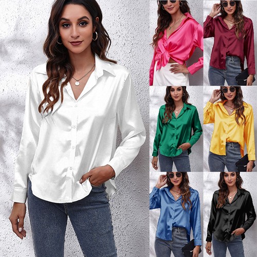 Damen hemd button satin - hemd,