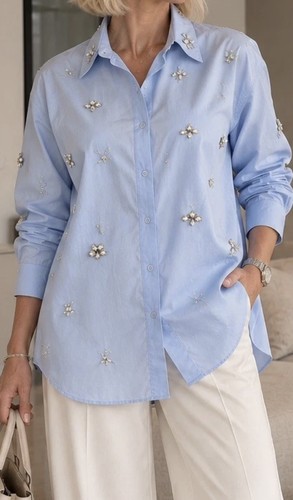 Bluse hemd mit steinchen - , aus