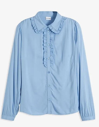 Damen bluse blau - rüsche, vorne